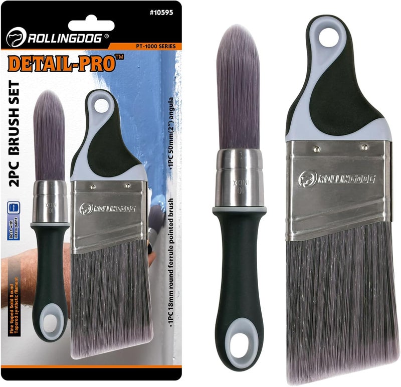 Rolling Dog 2 Inch Trim Paint Brush - 1PC 50mm Angled Sash Paint Brush and 1PC Pointed Round Trim Brush for Painting Walls - Image 1